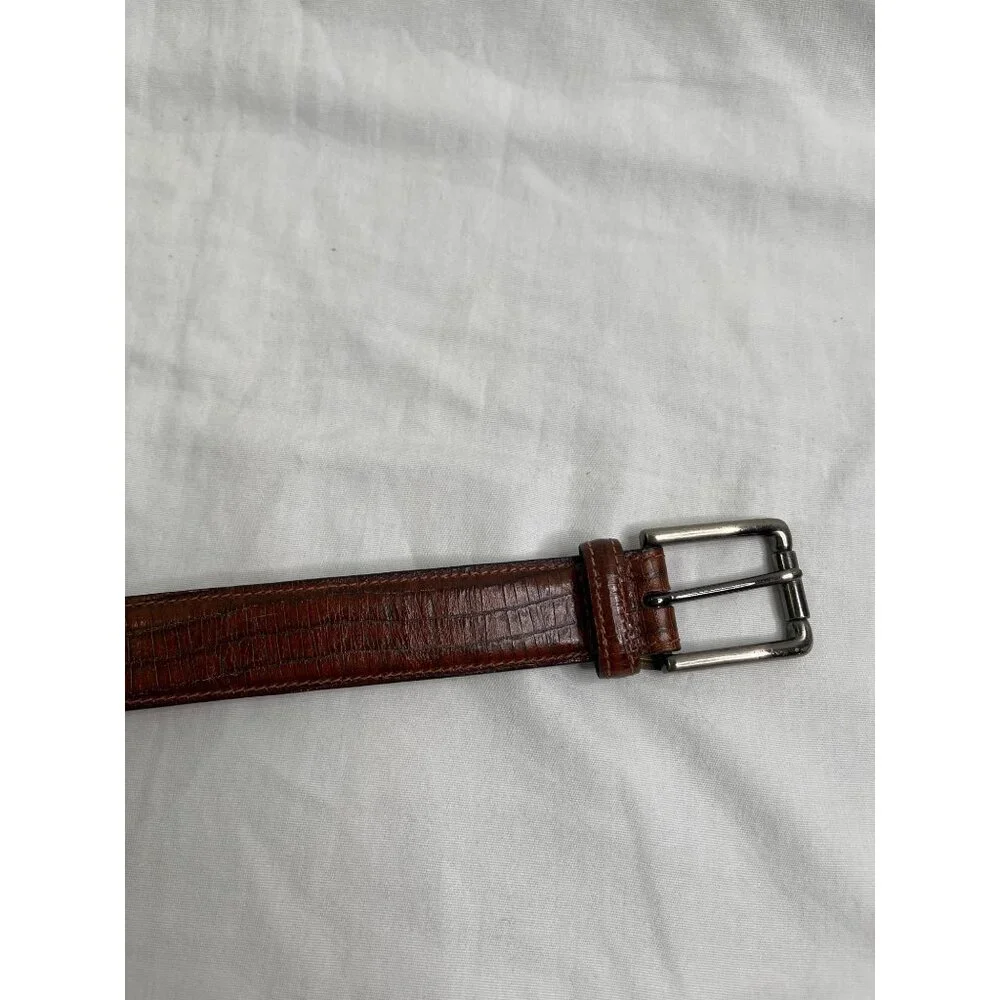 Trafalgar Brown Land Lizard Leather Belt Size 38 Handmade In Italy